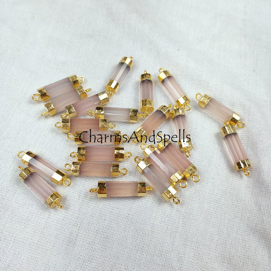 Pink Chalcedony Pendent Connector, Chalcedony Jewelry, Gemstone Connector, Bar Connector, Tube Pendent, Double Loop - Charms And Spells