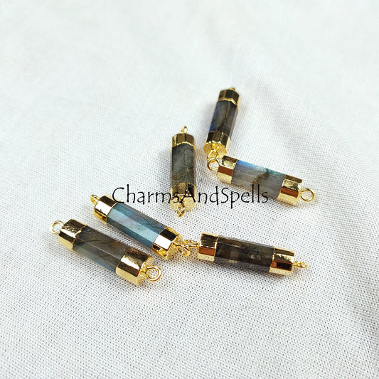Natural Labradorite Connector, Necklace Jewelry Making, Double Loop Connector, Gold Plated Station Pendent, DIY Jewelry - Charms And Spells