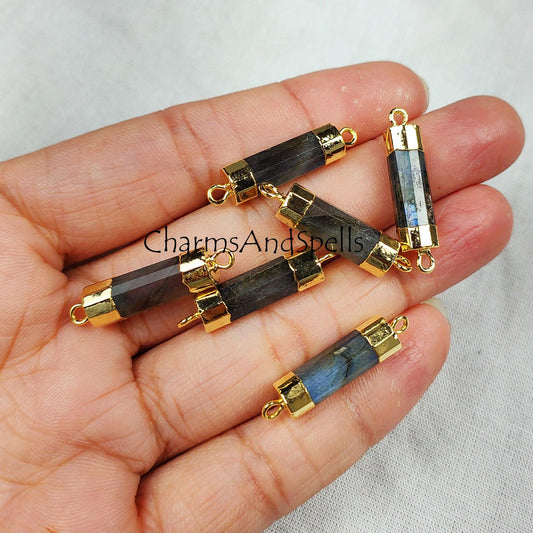 Natural Labradorite Connector, Necklace Jewelry Making, Double Loop Connector, Gold Plated Station Pendent, DIY Jewelry - Charms And Spells