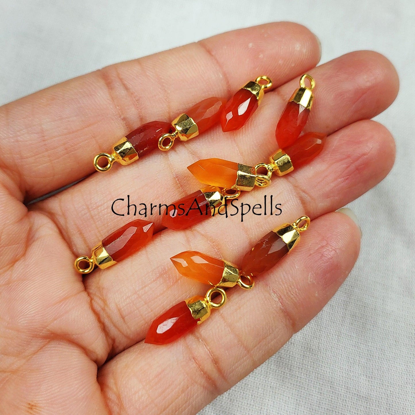 Tiny Natural Carnelian Spike Pendant, Electroplated Pencil Charm, Natural Carnelian Pencil Pendant, Mini Pencil Jewelry - Charms And Spells