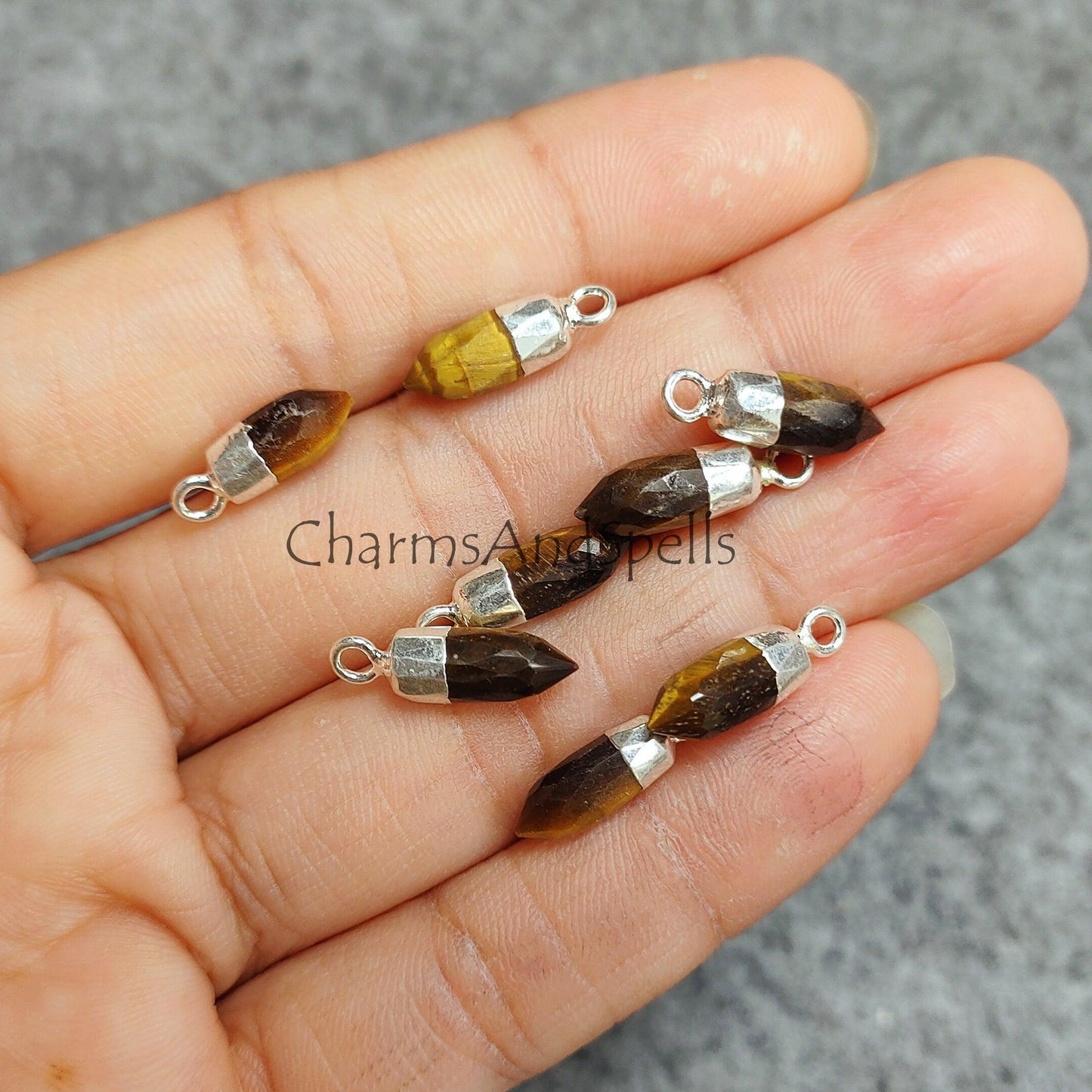 Tiger's Eye Pencil Pendant, Electroplated Pencil Point Charm, Woman Pendant, Tiger Eye Jewelry, Gift For Mother, Imitation Jewelry - Charms And Spells