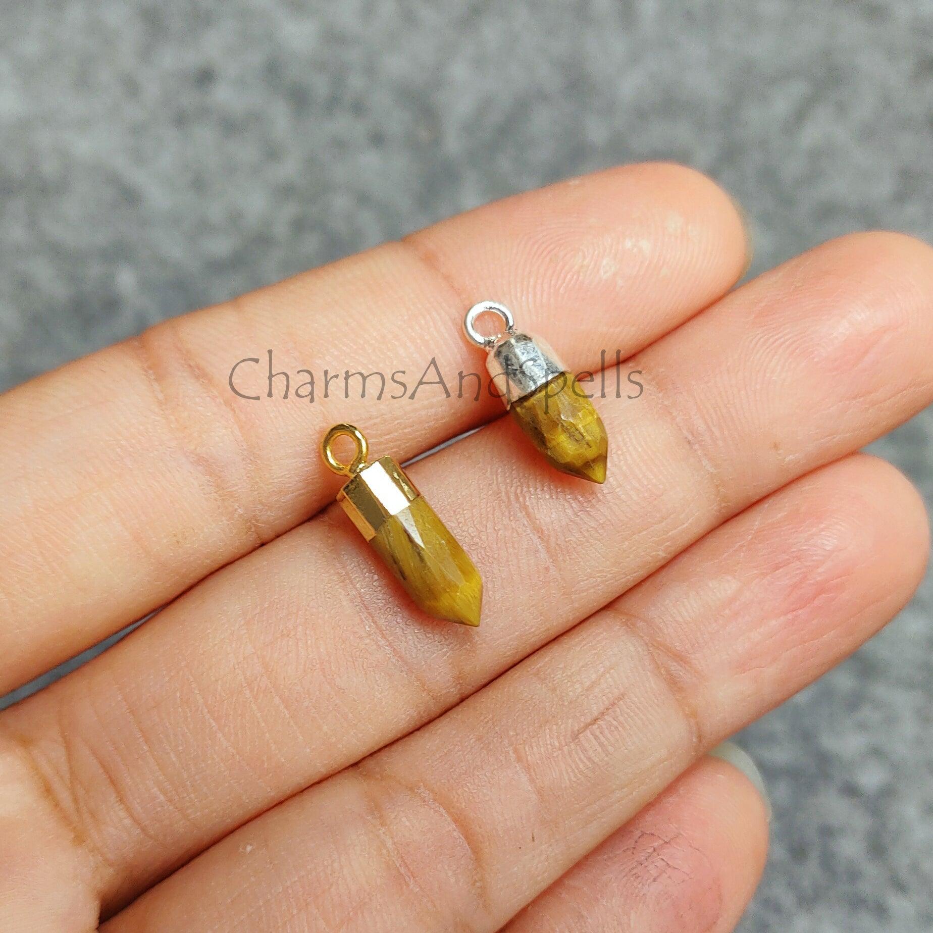 Tiger's Eye Pencil Pendant, Electroplated Pencil Point Charm, Woman Pendant, Tiger Eye Jewelry, Gift For Mother, Imitation Jewelry - Charms And Spells