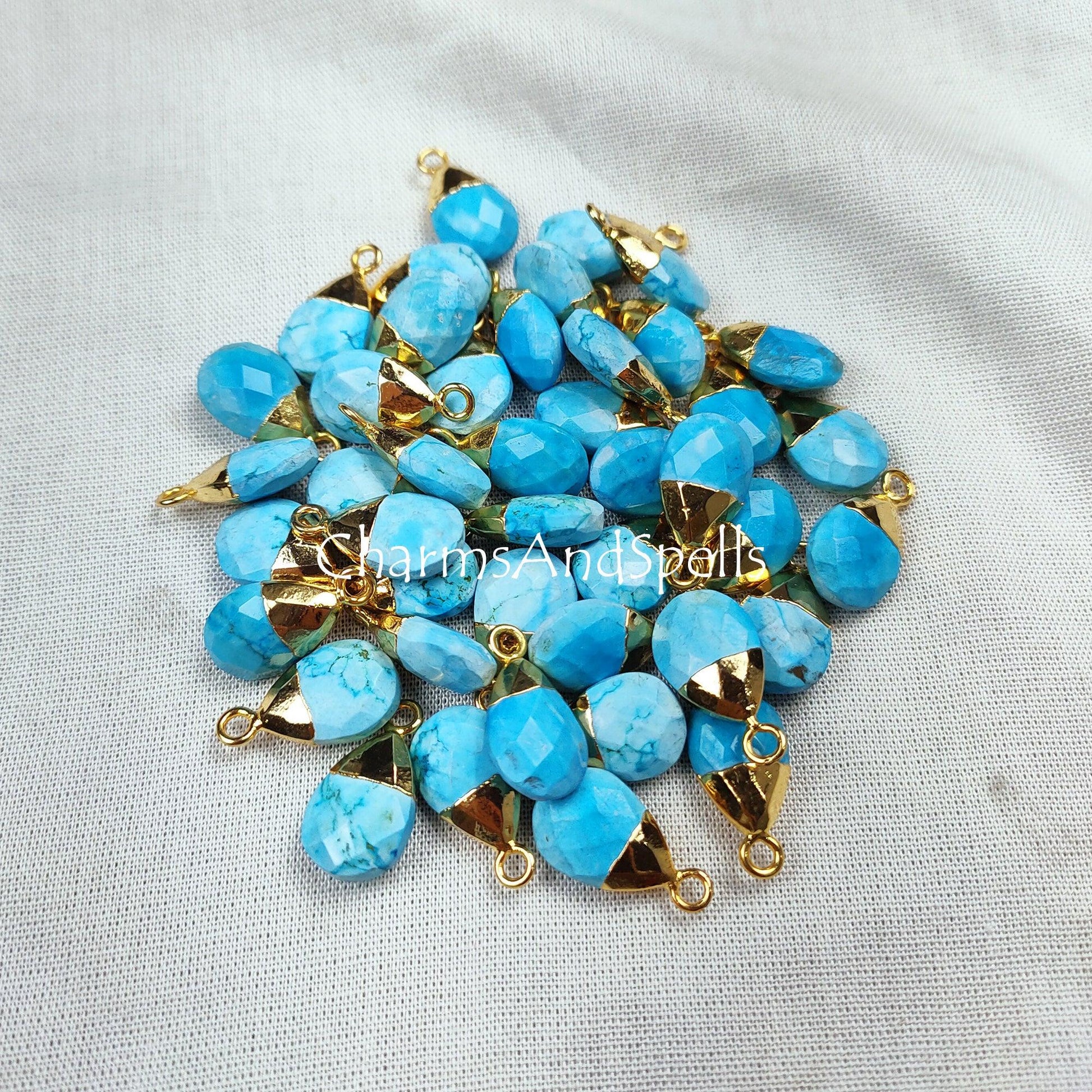 Turquoise Electroplated Pendant Connectors, Handmade Faceted Charm, Turquoise Charm Connector, Gold/Silver Plated Connector - Charms And Spells