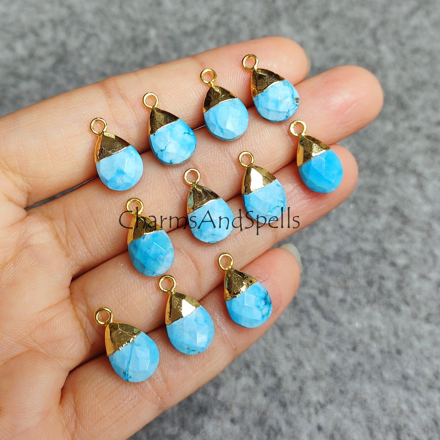 Turquoise Electroplated Pendant Connectors, Handmade Faceted Charm, Turquoise Charm Connector, Gold/Silver Plated Connector - Charms And Spells