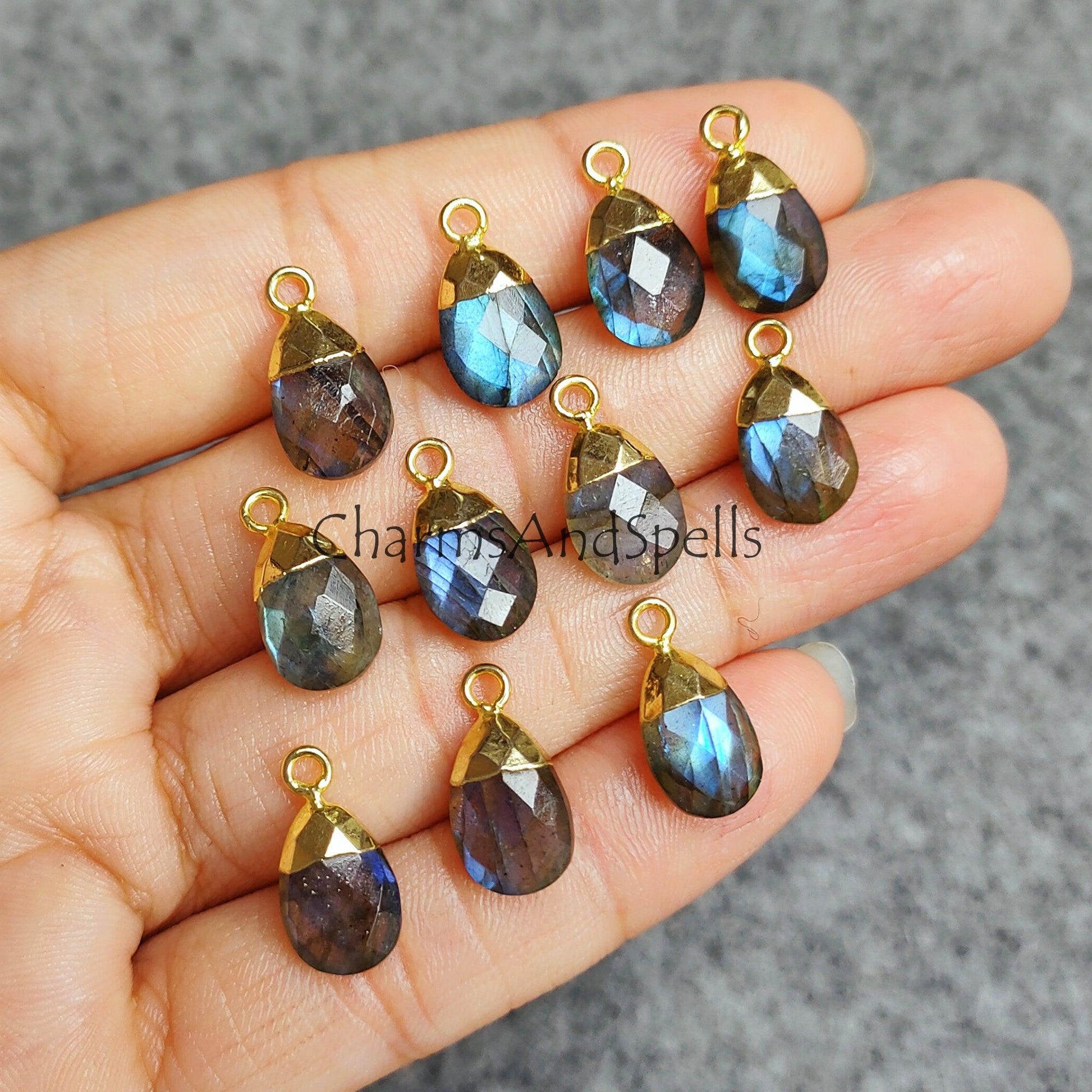 Natural Labradorite Pendant Connectors, Pear Shape Faceted Electroplated Charm, Blue Labradorite Pendant Connector - Charms And Spells