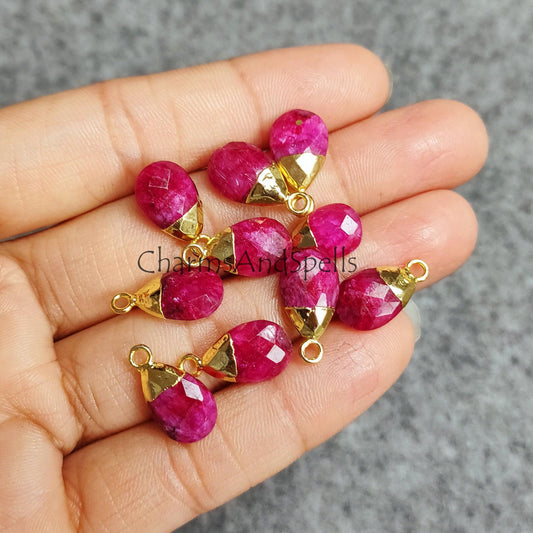 Ruby Pendant Connectors, Pink Color Faceted Electroplated Charm, Ruby Pendant Connector, Gold Plated Connector, Healing Charms - Charms And Spells