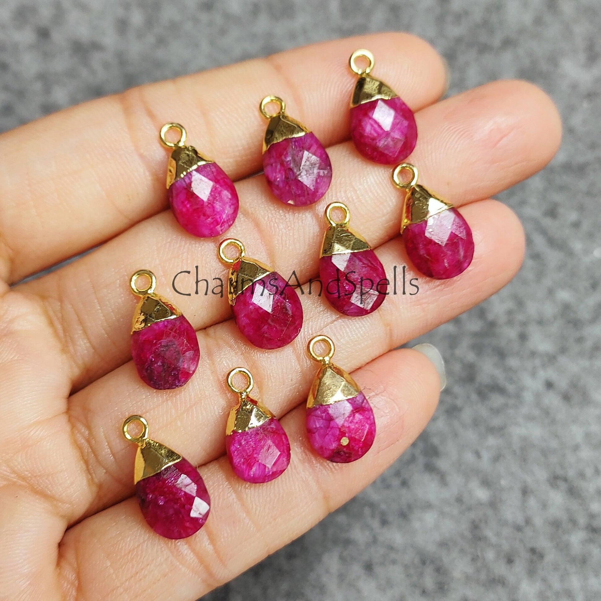 Ruby Pendant Connectors, Pink Color Faceted Electroplated Charm, Ruby Pendant Connector, Gold Plated Connector, Healing Charms - Charms And Spells