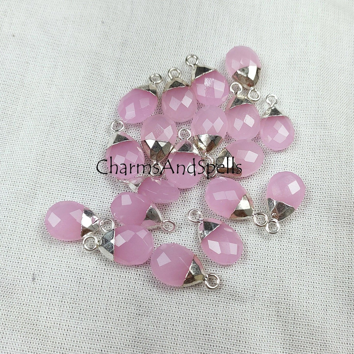 50% Off Pink Chalcedony Faceted Charm Connector, Electroplated Connector, Jewelry Making Connector, Gift For Her, Pear Shape Pendant - Charms And Spells