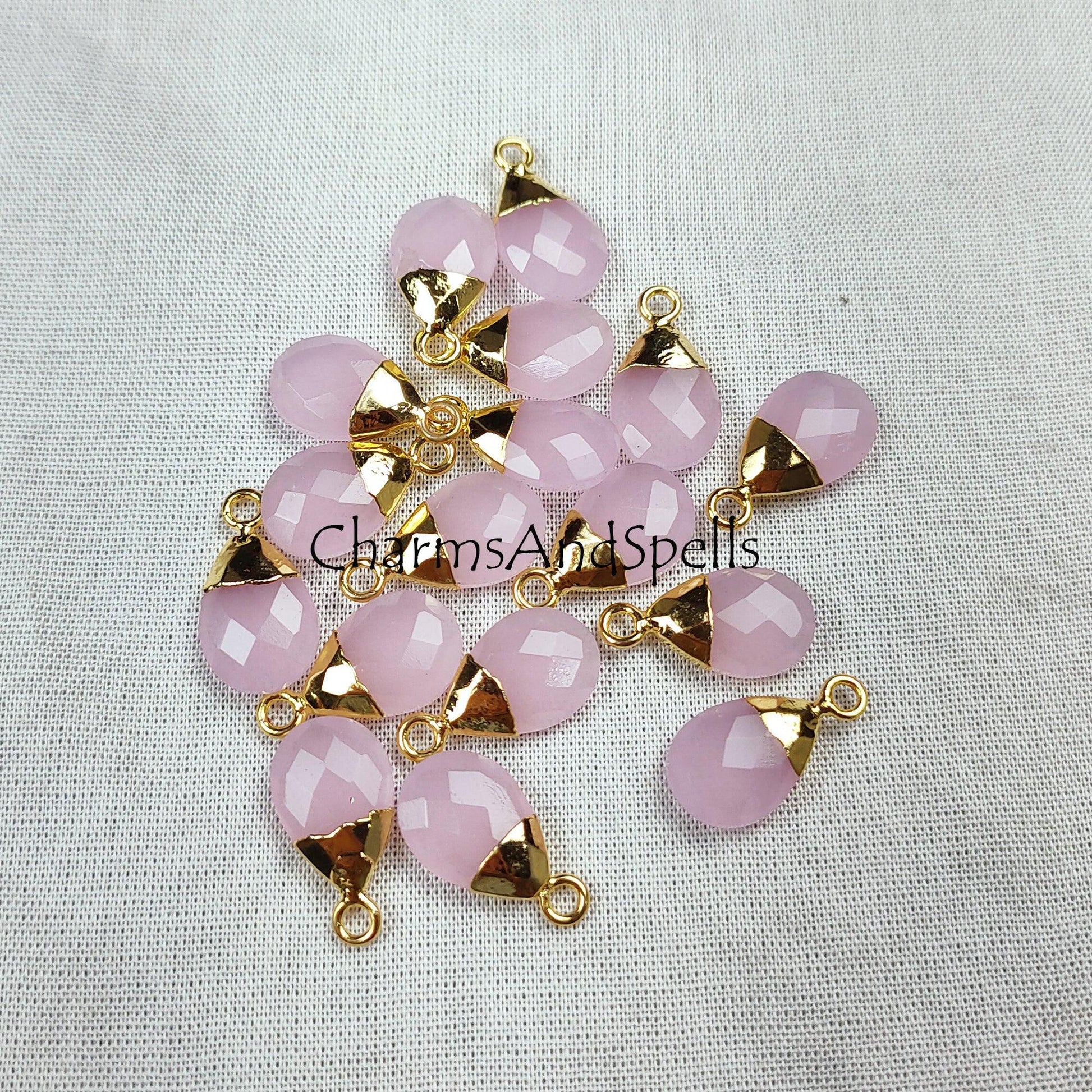 50% Off Pink Chalcedony Faceted Charm Connector, Electroplated Connector, Jewelry Making Connector, Gift For Her, Pear Shape Pendant - Charms And Spells