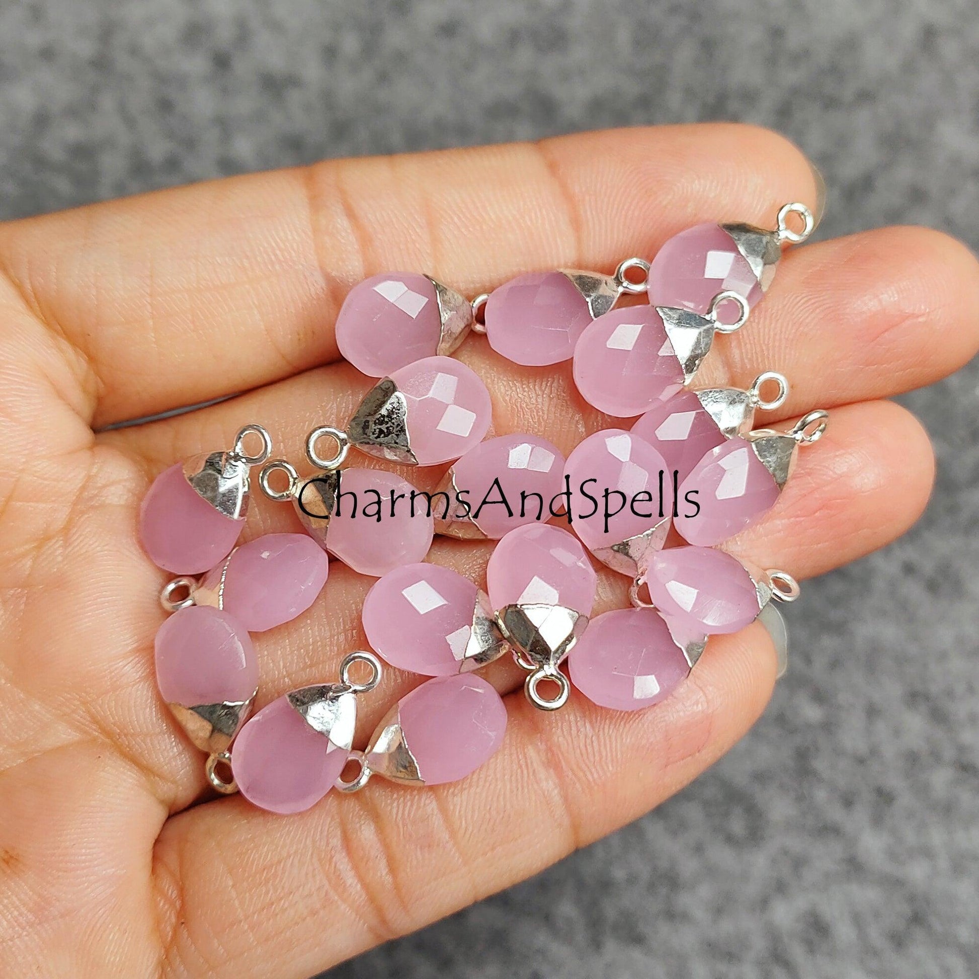 50% Off Pink Chalcedony Faceted Charm Connector, Electroplated Connector, Jewelry Making Connector, Gift For Her, Pear Shape Pendant - Charms And Spells