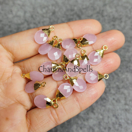 50% Off Pink Chalcedony Faceted Charm Connector, Electroplated Connector, Jewelry Making Connector, Gift For Her, Pear Shape Pendant - Charms And Spells