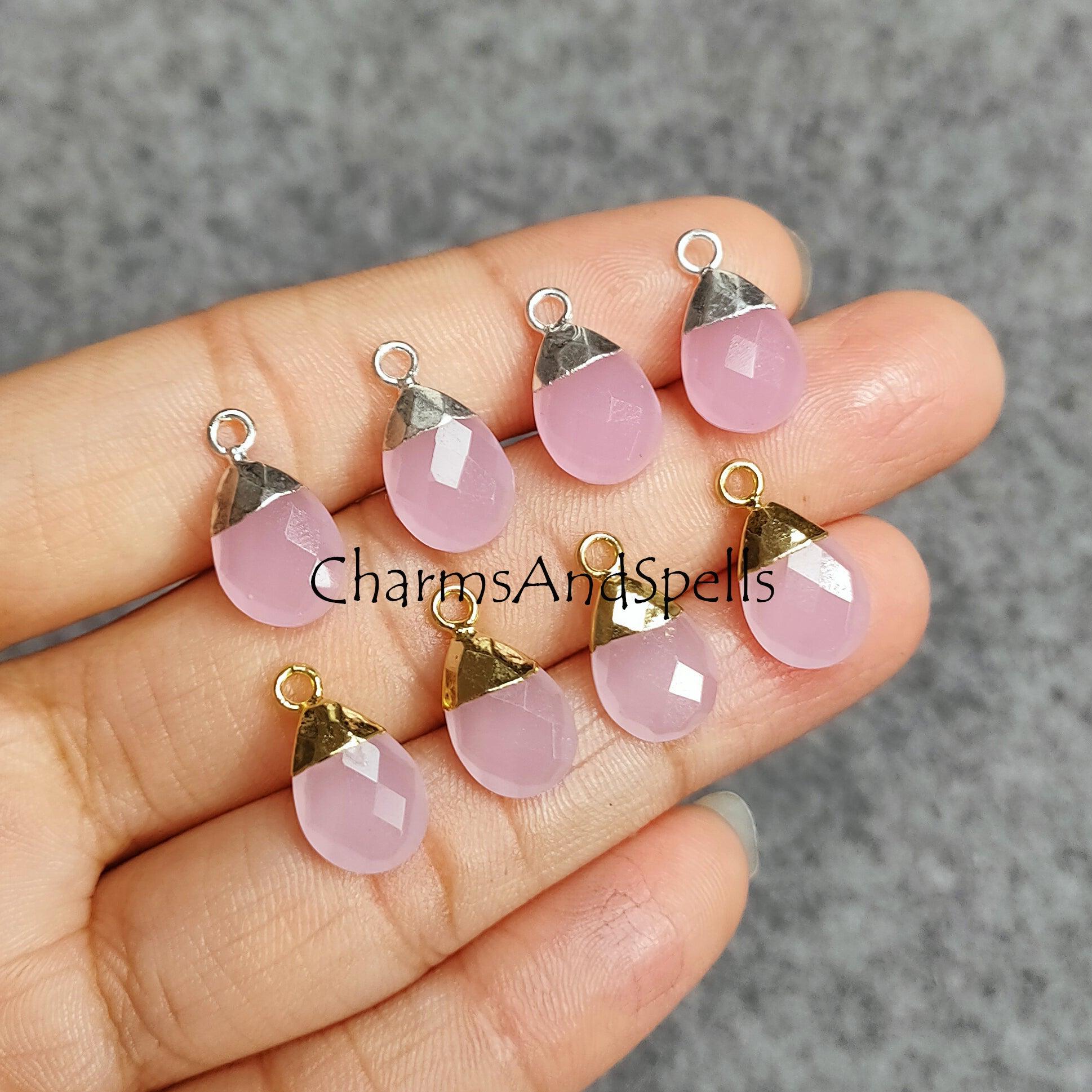 50% Off Pink Chalcedony Faceted Charm Connector, Electroplated Connector, Jewelry Making Connector, Gift For Her, Pear Shape Pendant - Charms And Spells