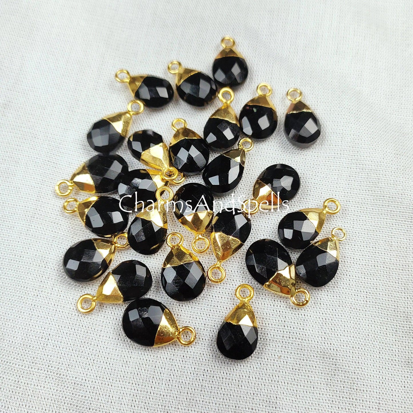 Black Onyx Charm Connectors, Electroplated Charm, Black Pendant Connector, Faceted Pear Shape Connector, Gift Making Charms - Charms And Spells