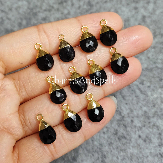 Black Onyx Charm Connectors, Electroplated Charm, Black Pendant Connector, Faceted Pear Shape Connector, Gift Making Charms - Charms And Spells