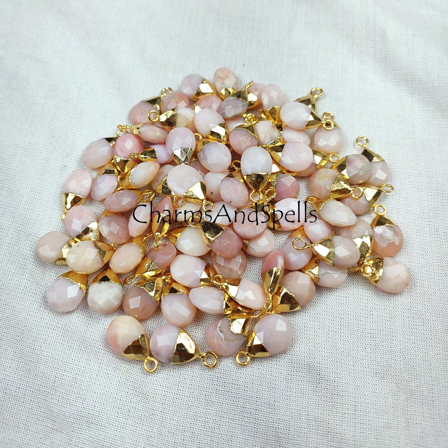 Natural Pink Opal Connectors, Electroplated Charm Connector, Necklace Connector, Faceted Pear Shape Connector, Gift Making Charms - Charms And Spells