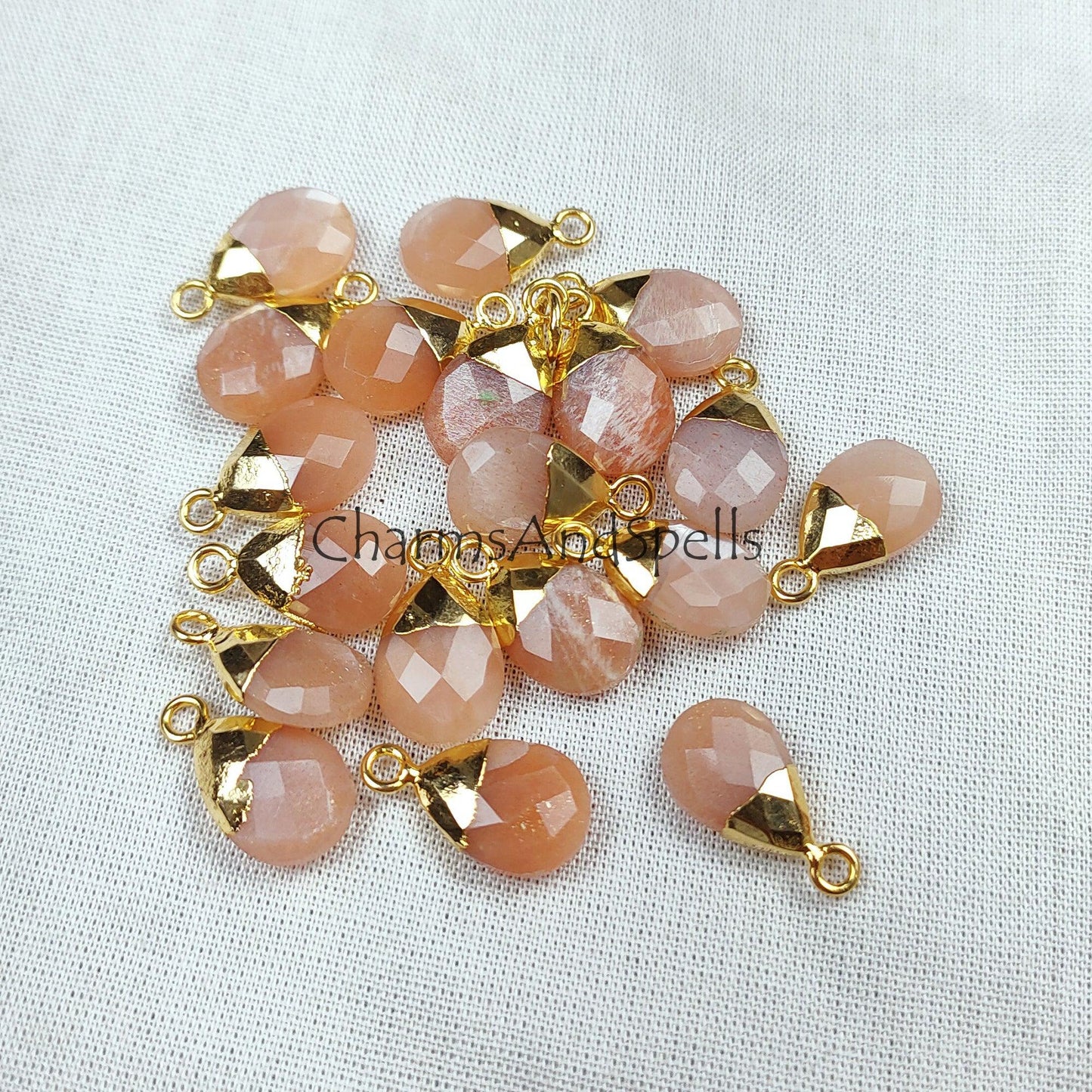 Peach Moonstone Pendant Connector, Single Bail Connector, link Pendent, Necklace making Connector, Silver/Gold Plated Pendent - Charms And Spells