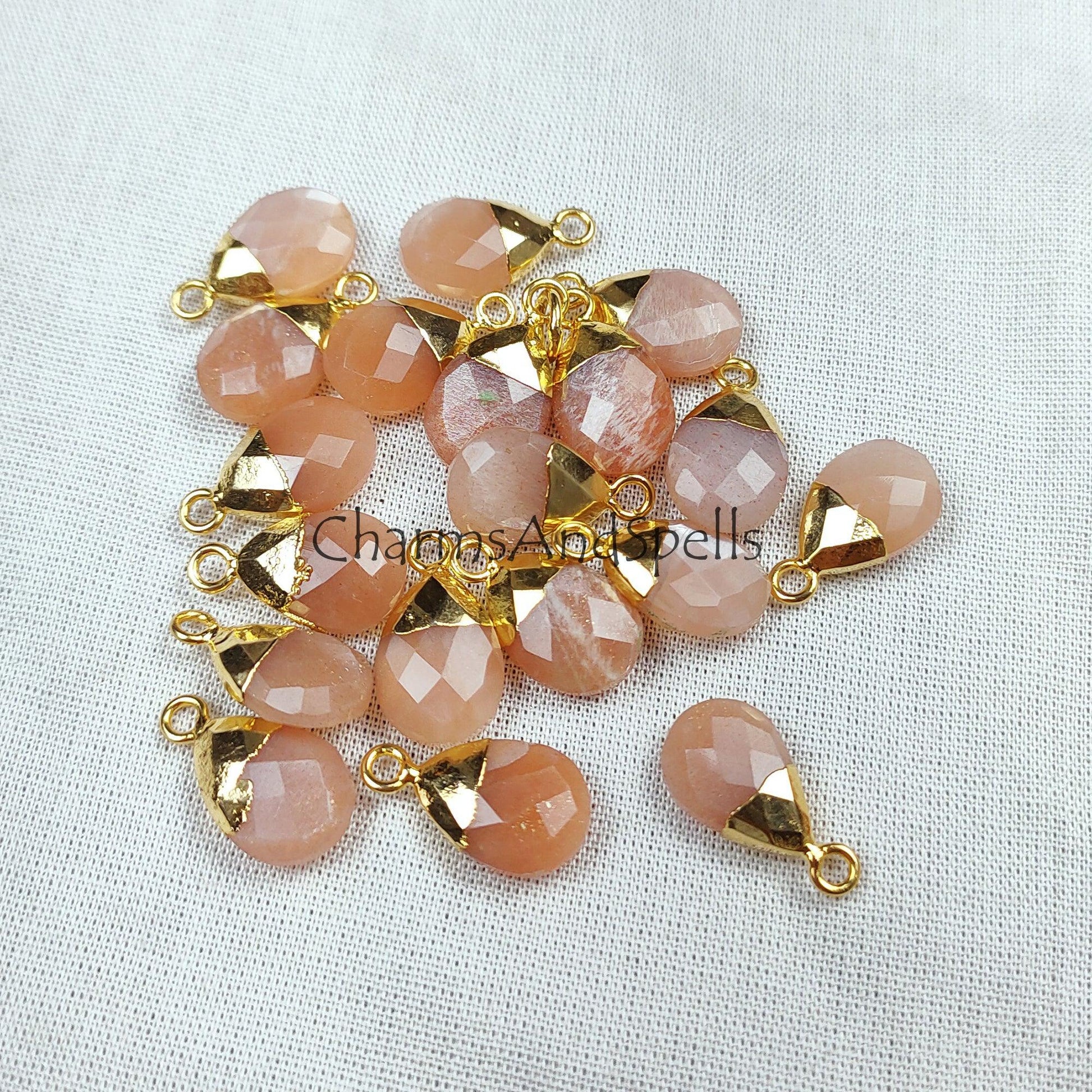 Peach Moonstone Pendant Connector, Single Bail Connector, link Pendent, Necklace making Connector, Silver/Gold Plated Pendent - Charms And Spells