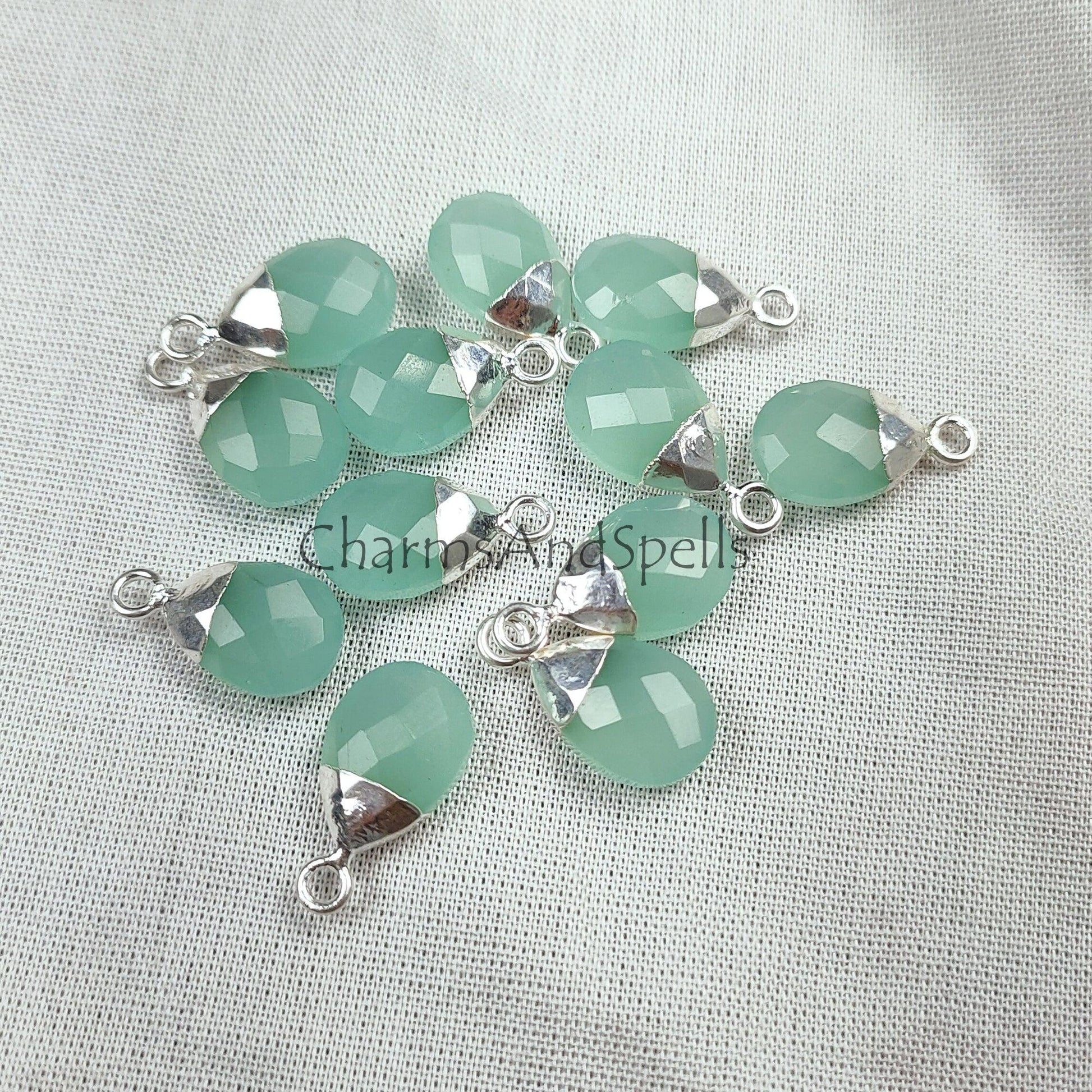 Aqua Chalcedony Connector, Tear Drop Shape Pendent, Single Loop Connectors, Chalcedony Pendant, Gemstone connector, DIY Jewelry Making - Charms And Spells