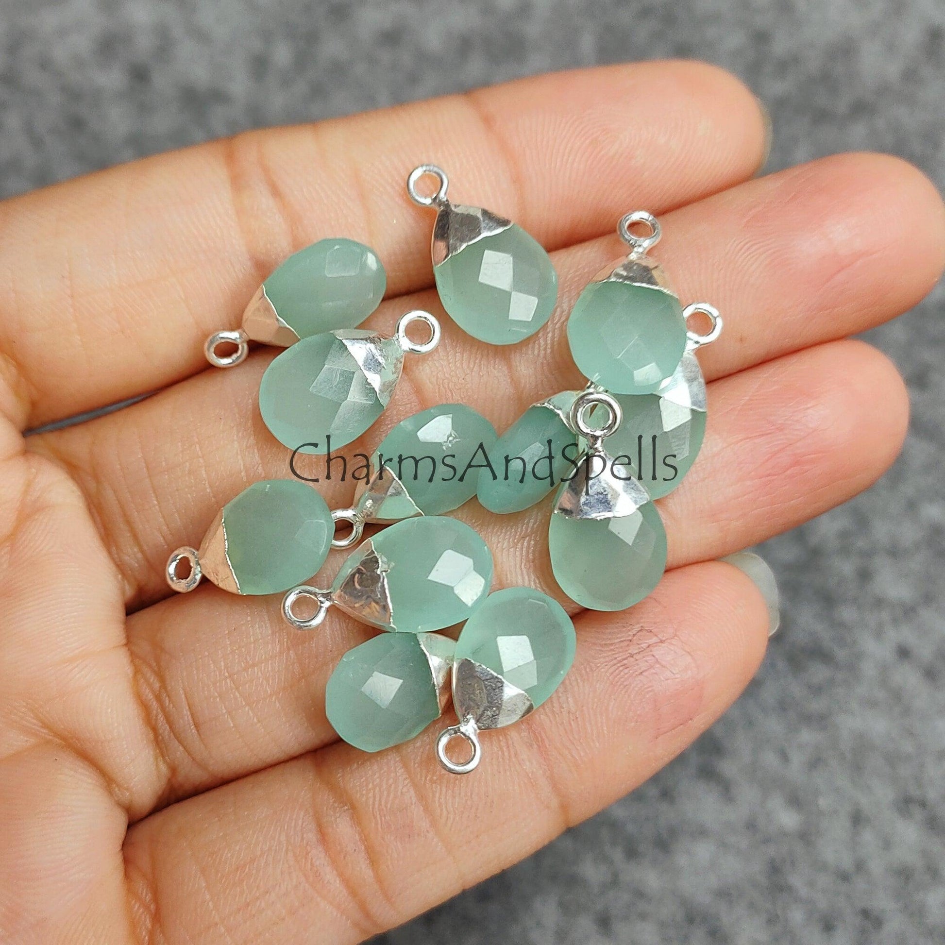 Aqua Chalcedony Connector, Tear Drop Shape Pendent, Single Loop Connectors, Chalcedony Pendant, Gemstone connector, DIY Jewelry Making - Charms And Spells