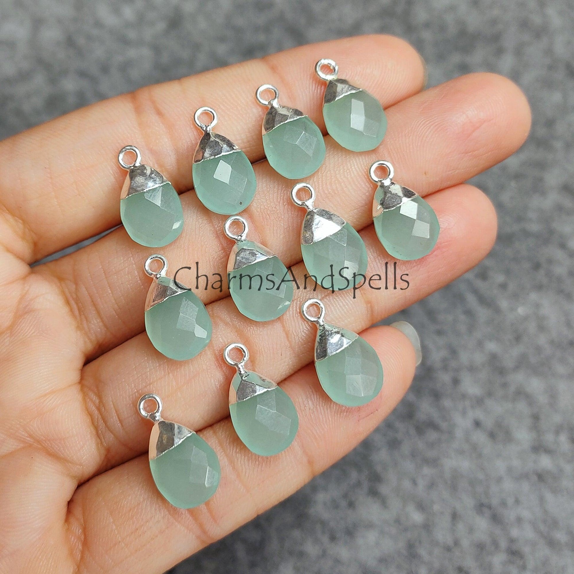 Aqua Chalcedony Connector, Tear Drop Shape Pendent, Single Loop Connectors, Chalcedony Pendant, Gemstone connector, DIY Jewelry Making - Charms And Spells