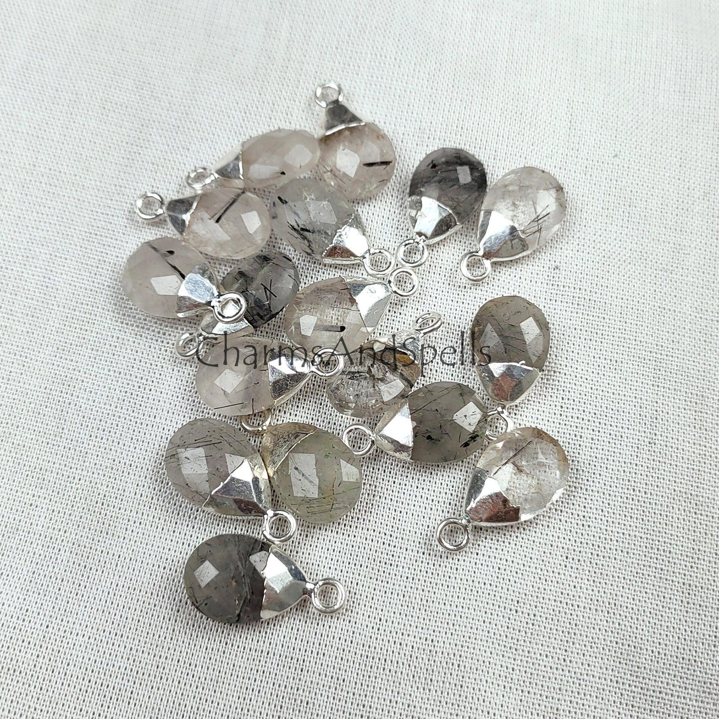 Natural Black Rutile Gemstone Connector, Single Bail Connector, Jewelry Makings Supply, DIY Component Jewelry - Charms And Spells