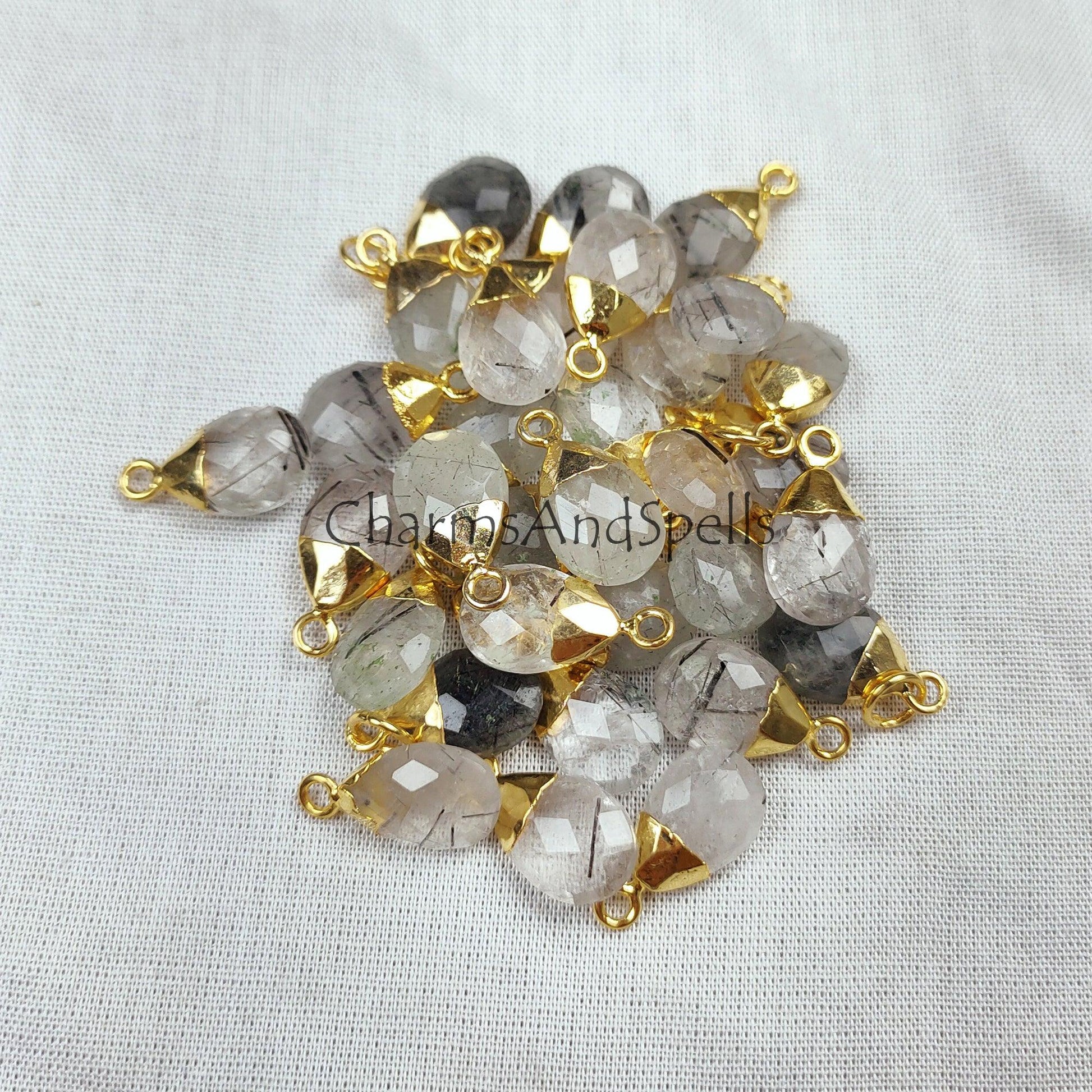 Natural Black Rutile Gemstone Connector, Single Bail Connector, Jewelry Makings Supply, DIY Component Jewelry - Charms And Spells