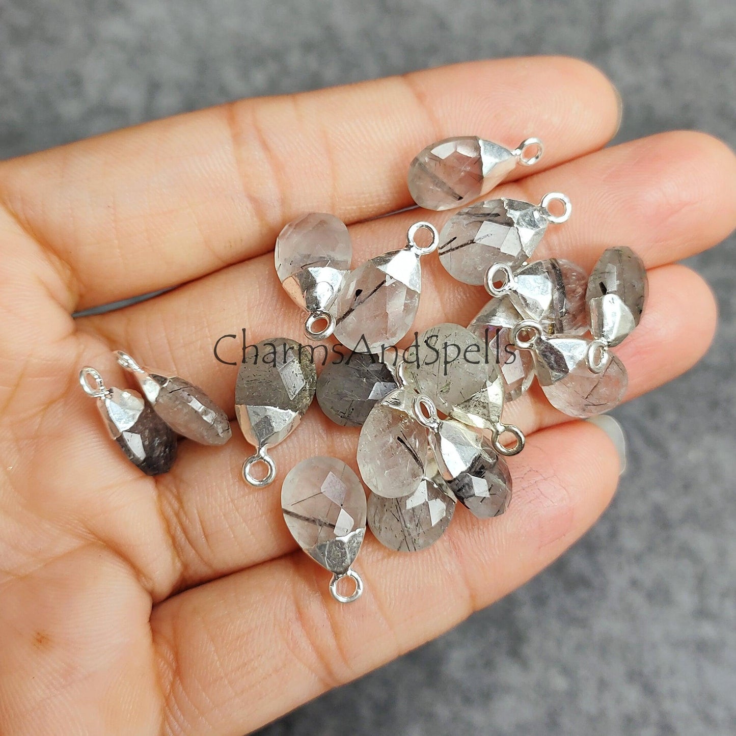 Natural Black Rutile Gemstone Connector, Single Bail Connector, Jewelry Makings Supply, DIY Component Jewelry - Charms And Spells