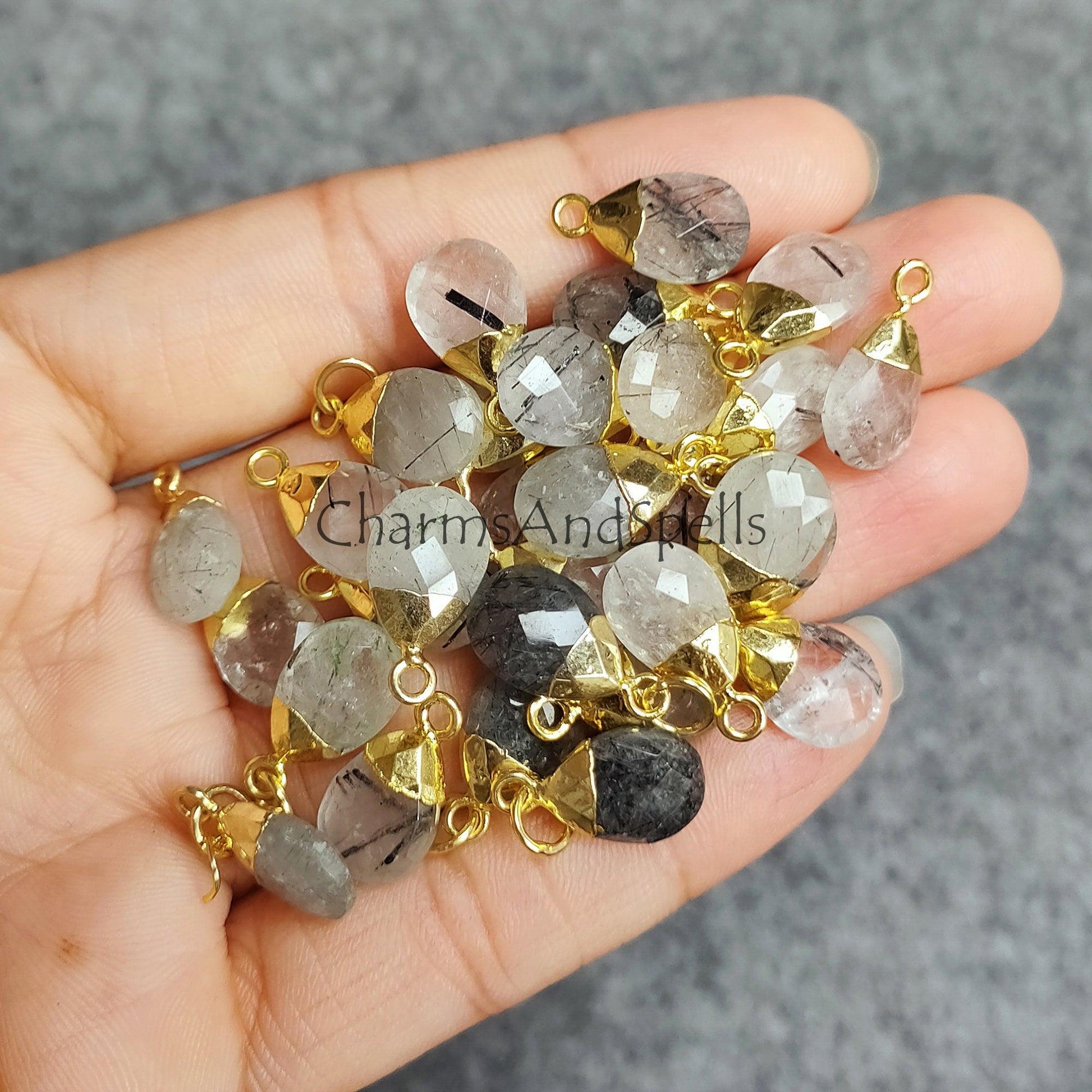 Natural Black Rutile Gemstone Connector, Single Bail Connector, Jewelry Makings Supply, DIY Component Jewelry - Charms And Spells