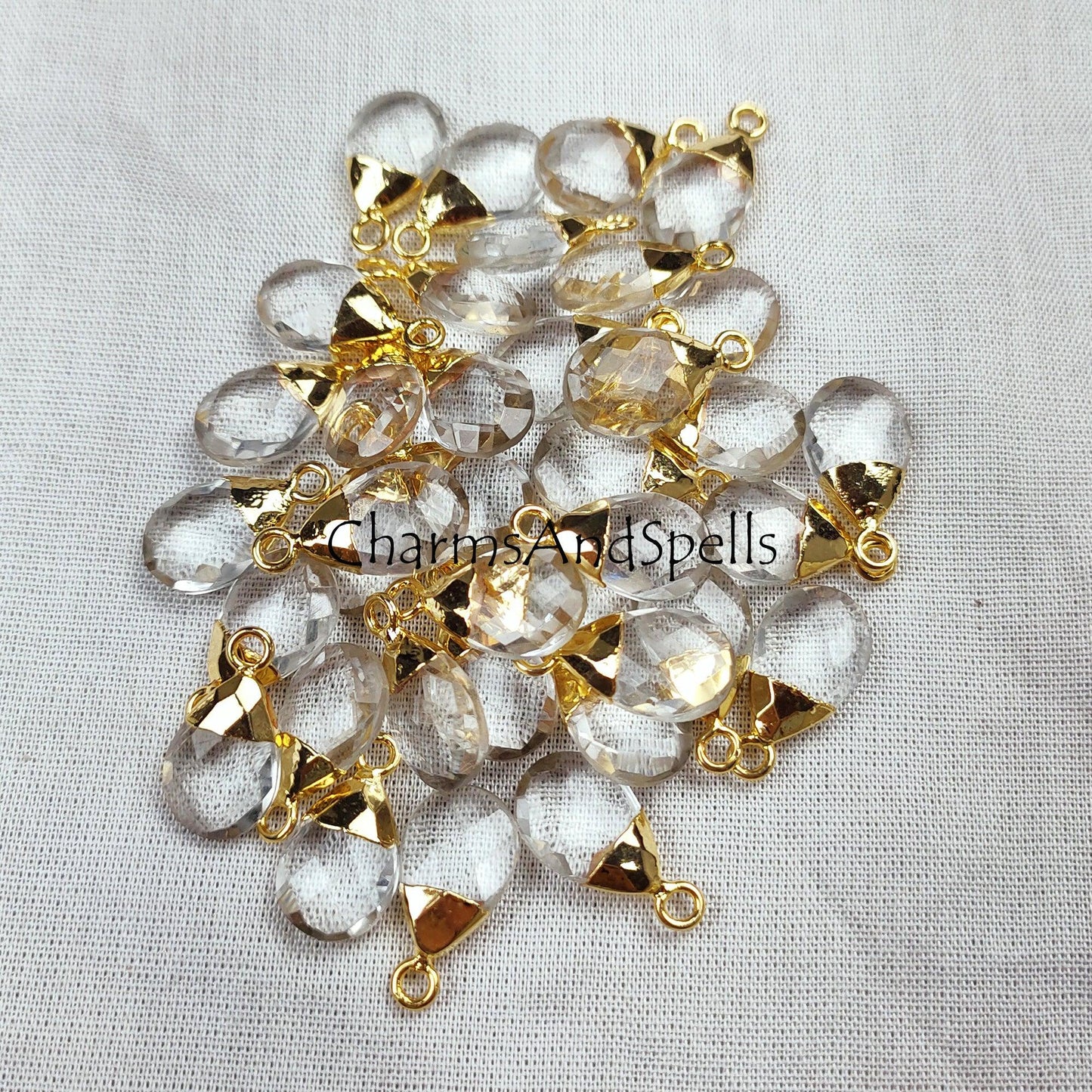 Crystal Quartz Gemstone Connector, Link Pendant Connectors, Gold/Silver Plated Connectors, Jewelry Accessories, Crystal Quartz Pendent - Charms And Spells