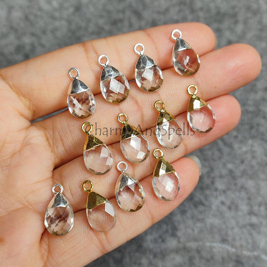 Crystal Quartz Gemstone Connector, Link Pendant Connectors, Gold/Silver Plated Connectors, Jewelry Accessories, Crystal Quartz Pendent - Charms And Spells