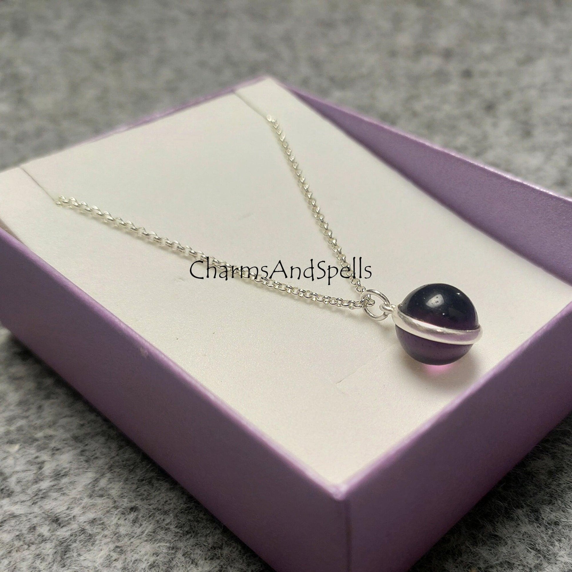 Amethyst Ball Pendant Necklace, Silver Plated Amethyst Pendant, February Birthstone Necklace, Gemstone Necklace - Charms And Spells