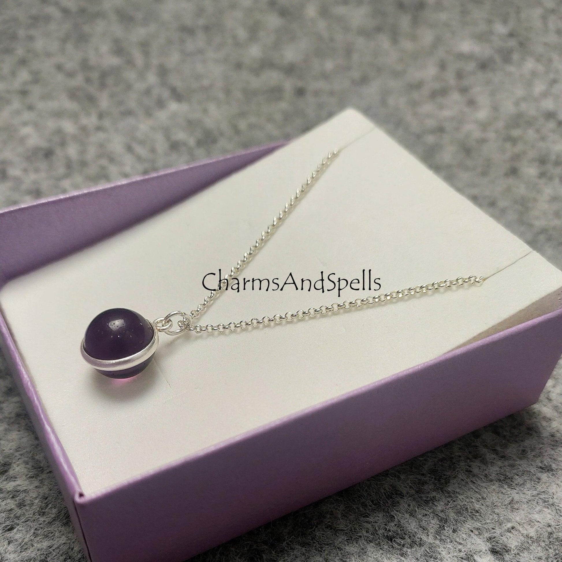 Amethyst Ball Pendant Necklace, Silver Plated Amethyst Pendant, February Birthstone Necklace, Gemstone Necklace - Charms And Spells