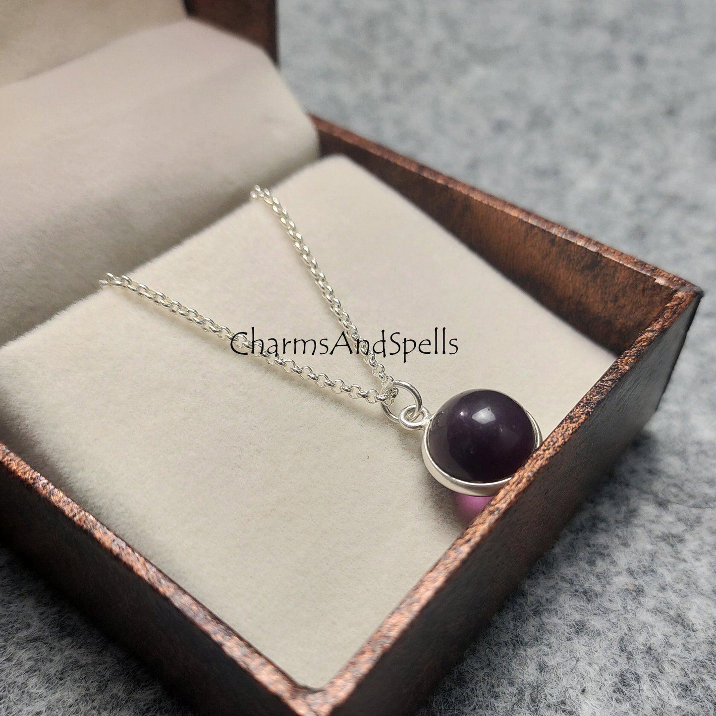 Amethyst Ball Pendant Necklace, Silver Plated Amethyst Pendant, February Birthstone Necklace, Gemstone Necklace - Charms And Spells