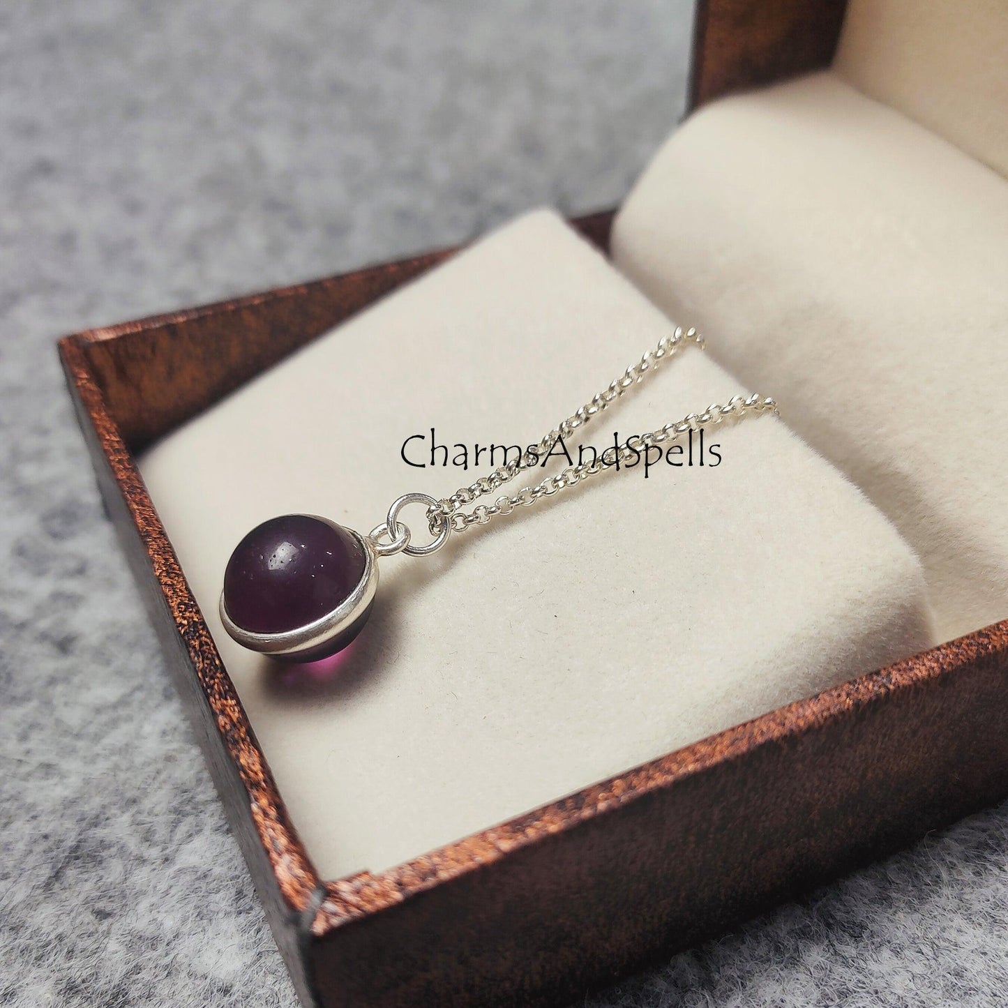 Amethyst Ball Pendant Necklace, Silver Plated Amethyst Pendant, February Birthstone Necklace, Gemstone Necklace - Charms And Spells