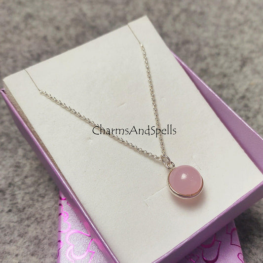 Pink Chalcedony Ball Necklace, Ball Charm Pendant, Choker Necklace, Pendant Necklace, Chalcedony Gemstone Necklace, Gift for Her Jewelry - Charms And Spells