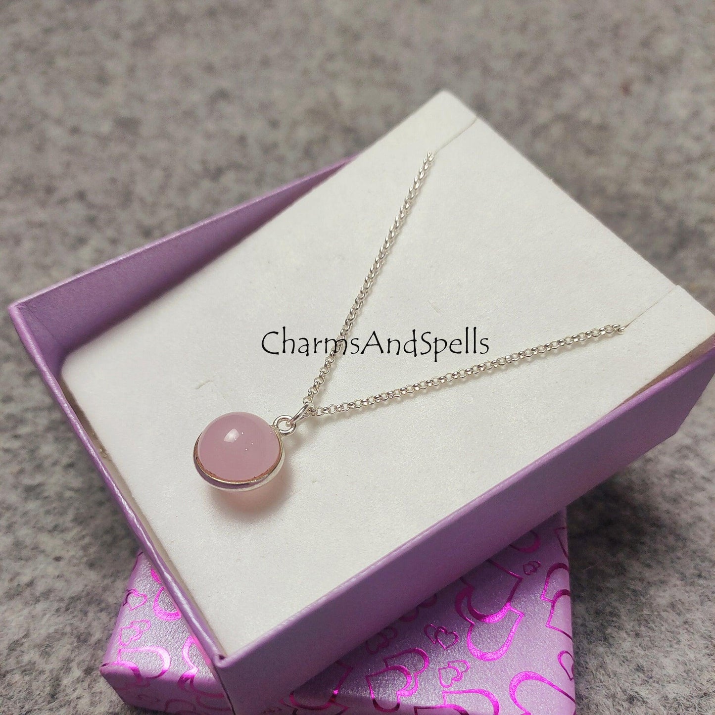 Pink Chalcedony Ball Necklace, Ball Charm Pendant, Choker Necklace, Pendant Necklace, Chalcedony Gemstone Necklace, Gift for Her Jewelry - Charms And Spells