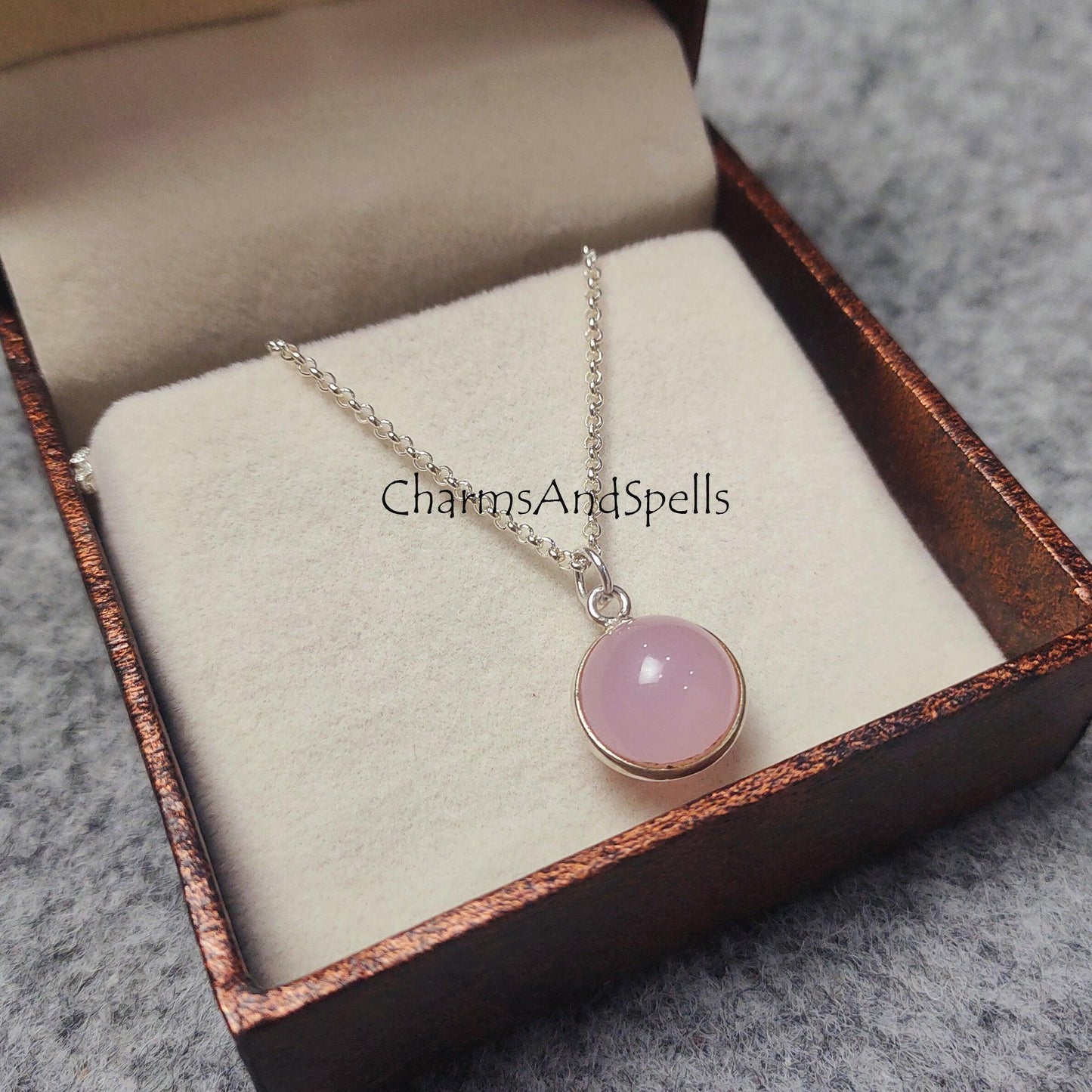 Pink Chalcedony Ball Necklace, Ball Charm Pendant, Choker Necklace, Pendant Necklace, Chalcedony Gemstone Necklace, Gift for Her Jewelry - Charms And Spells