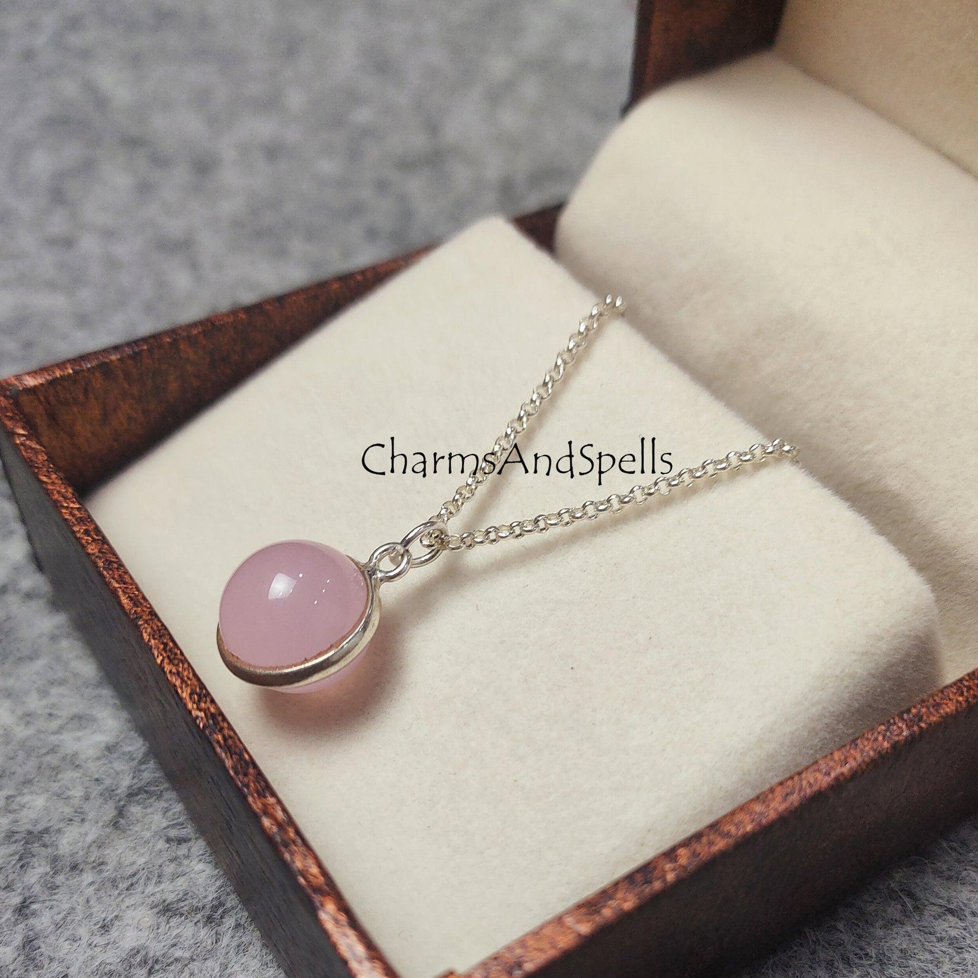 Pink Chalcedony Ball Necklace, Ball Charm Pendant, Choker Necklace, Pendant Necklace, Chalcedony Gemstone Necklace, Gift for Her Jewelry - Charms And Spells