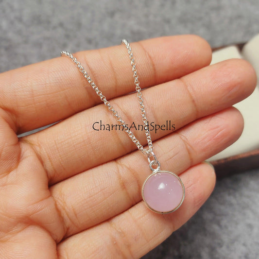 Pink Chalcedony Ball Necklace, Ball Charm Pendant, Choker Necklace, Pendant Necklace, Chalcedony Gemstone Necklace, Gift for Her Jewelry - Charms And Spells