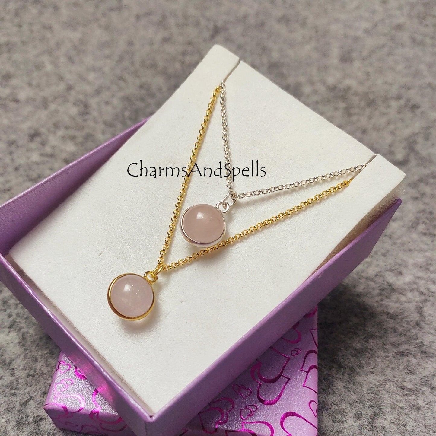 Small Rose Quartz Ball Necklace, Gold/ Silver Plated Pendent Necklace, Crystal Ball Charm Pendant, quartz jewelry - Charms And Spells