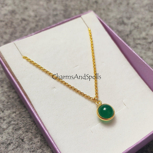 Green Onyx Gemstone Necklace Pendant, Gold Plated Necklace, Green Onyx Ball Necklace, Orb Necklace, Green onyx necklaces - Charms And Spells