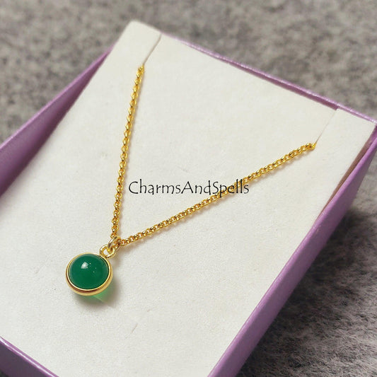 Green Onyx Gemstone Necklace Pendant, Gold Plated Necklace, Green Onyx Ball Necklace, Orb Necklace, Green onyx necklaces - Charms And Spells