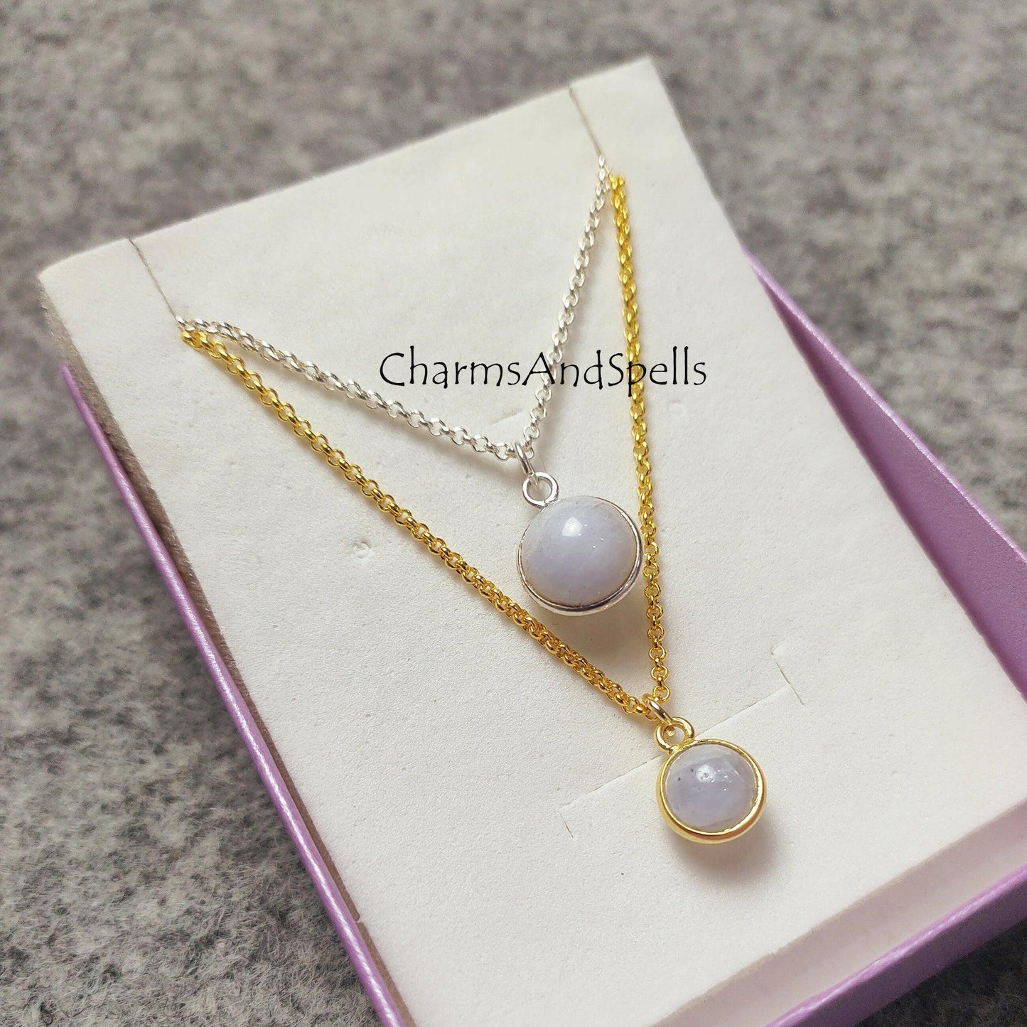 Moonstone Ball Necklace, Gold/ Silver Plated Necklace, Cute jewelry, Minimalist's jewelry, Modern jewelry, - Charms And Spells