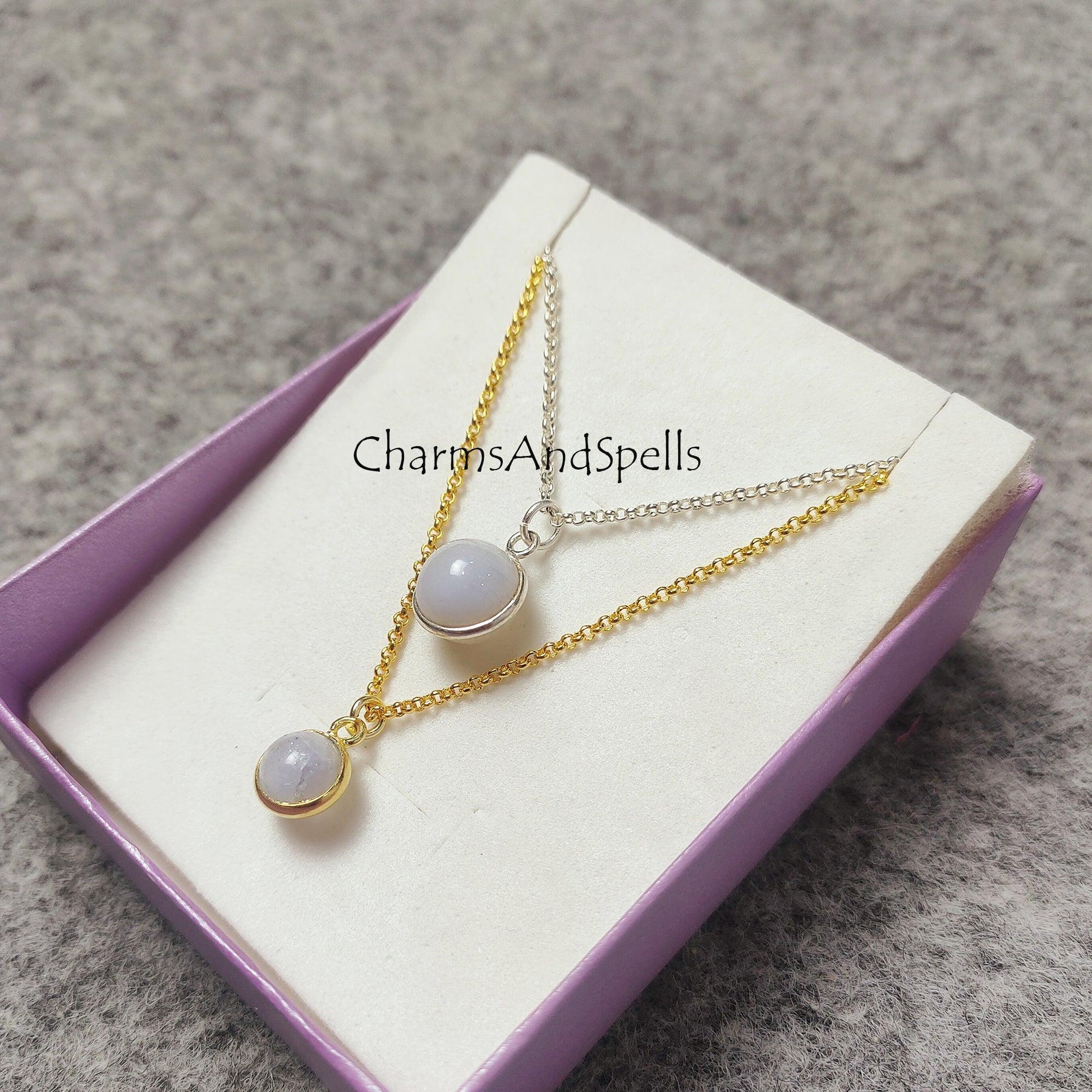 Moonstone Ball Necklace, Gold/ Silver Plated Necklace, Cute jewelry, Minimalist's jewelry, Modern jewelry, - Charms And Spells