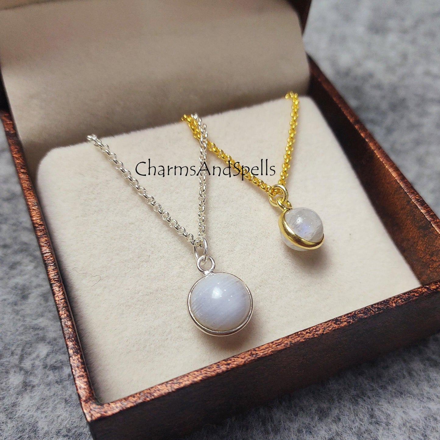 Moonstone Ball Necklace, Gold/ Silver Plated Necklace, Cute jewelry, Minimalist's jewelry, Modern jewelry, - Charms And Spells