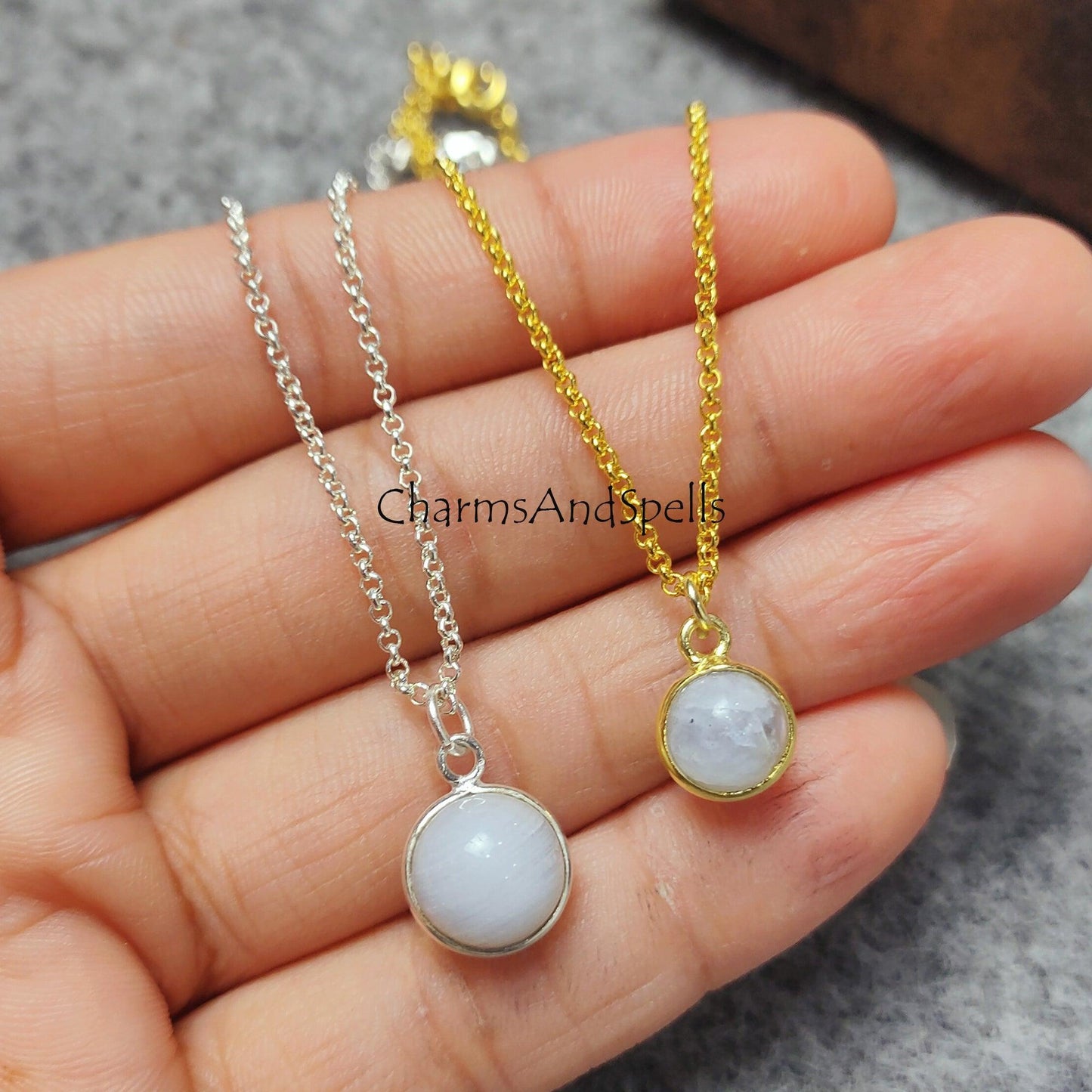 Moonstone Ball Necklace, Gold/ Silver Plated Necklace, Cute jewelry, Minimalist's jewelry, Modern jewelry, - Charms And Spells