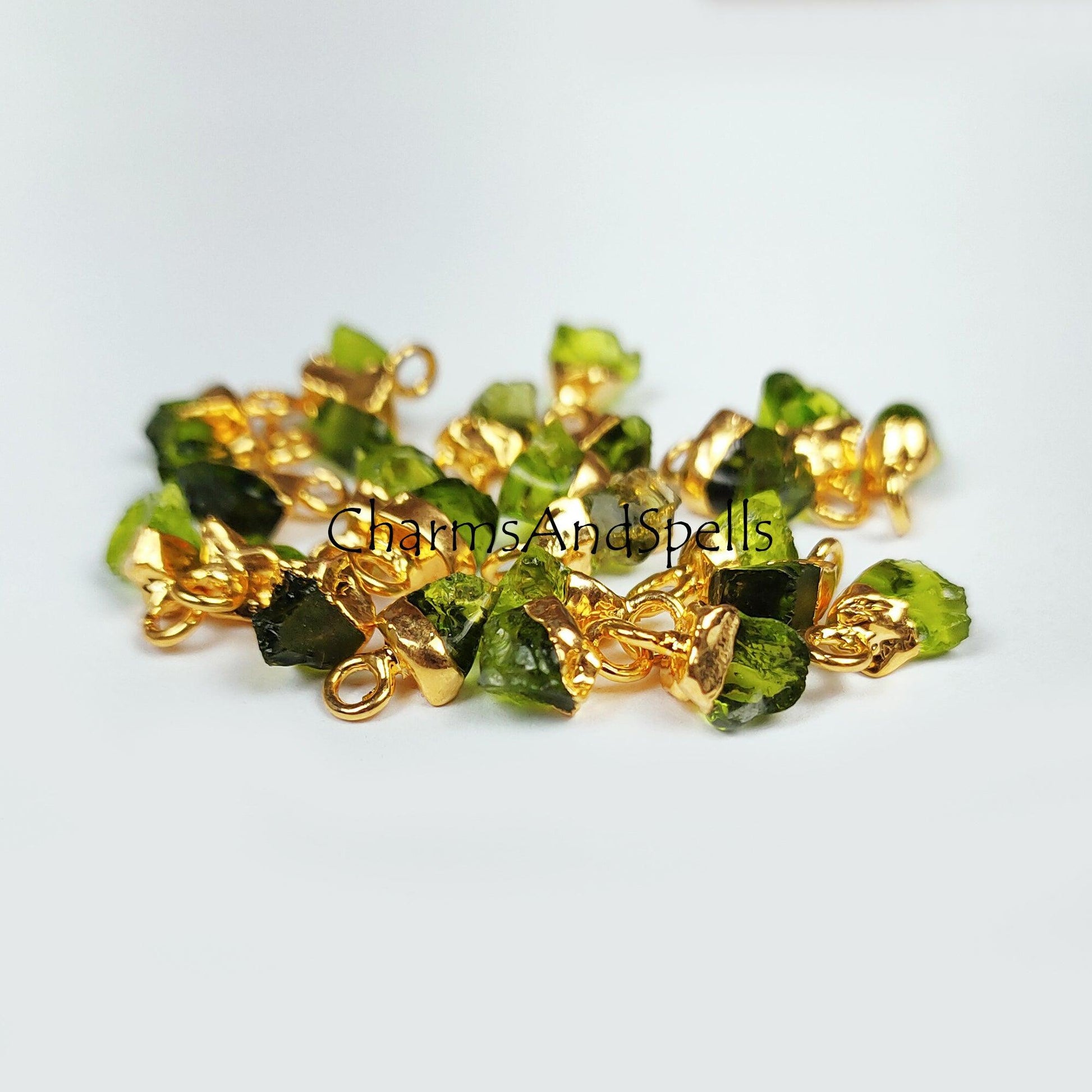 Moldavite Pendant Connectors, Raw Moldavite Connectors, Gold/Silver/Copper Electroplated Single Bail Connectors, DIY Jewelry Making - Charms And Spells