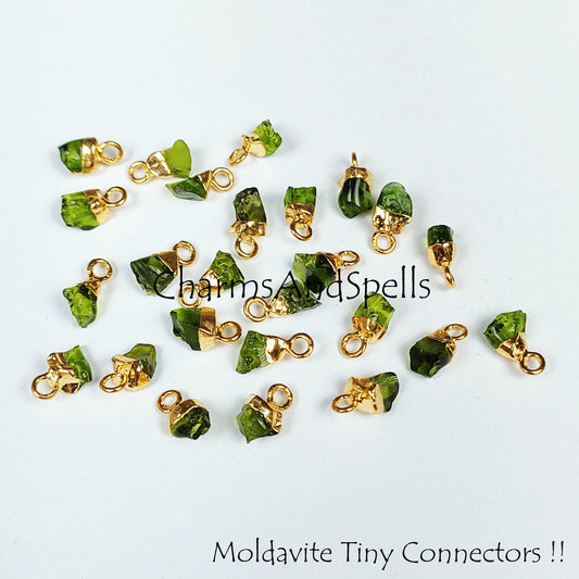 Moldavite Pendant Connectors, Raw Moldavite Connectors, Gold/Silver/Copper Electroplated Single Bail Connectors, DIY Jewelry Making - Charms And Spells