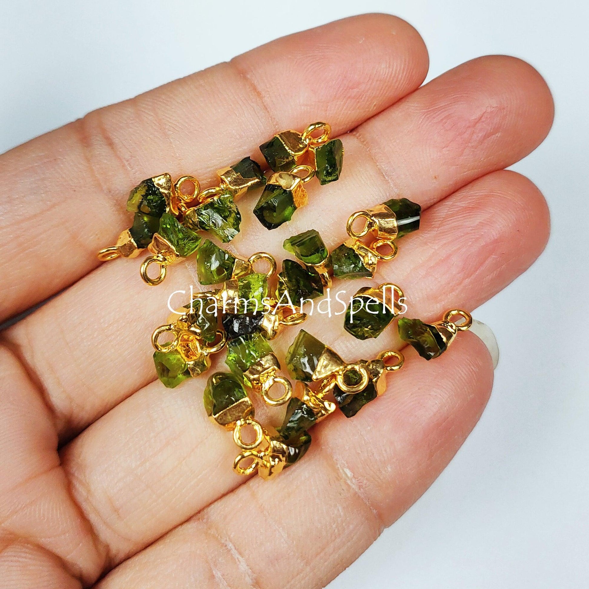 Moldavite Pendant Connectors, Raw Moldavite Connectors, Gold/Silver/Copper Electroplated Single Bail Connectors, DIY Jewelry Making - Charms And Spells