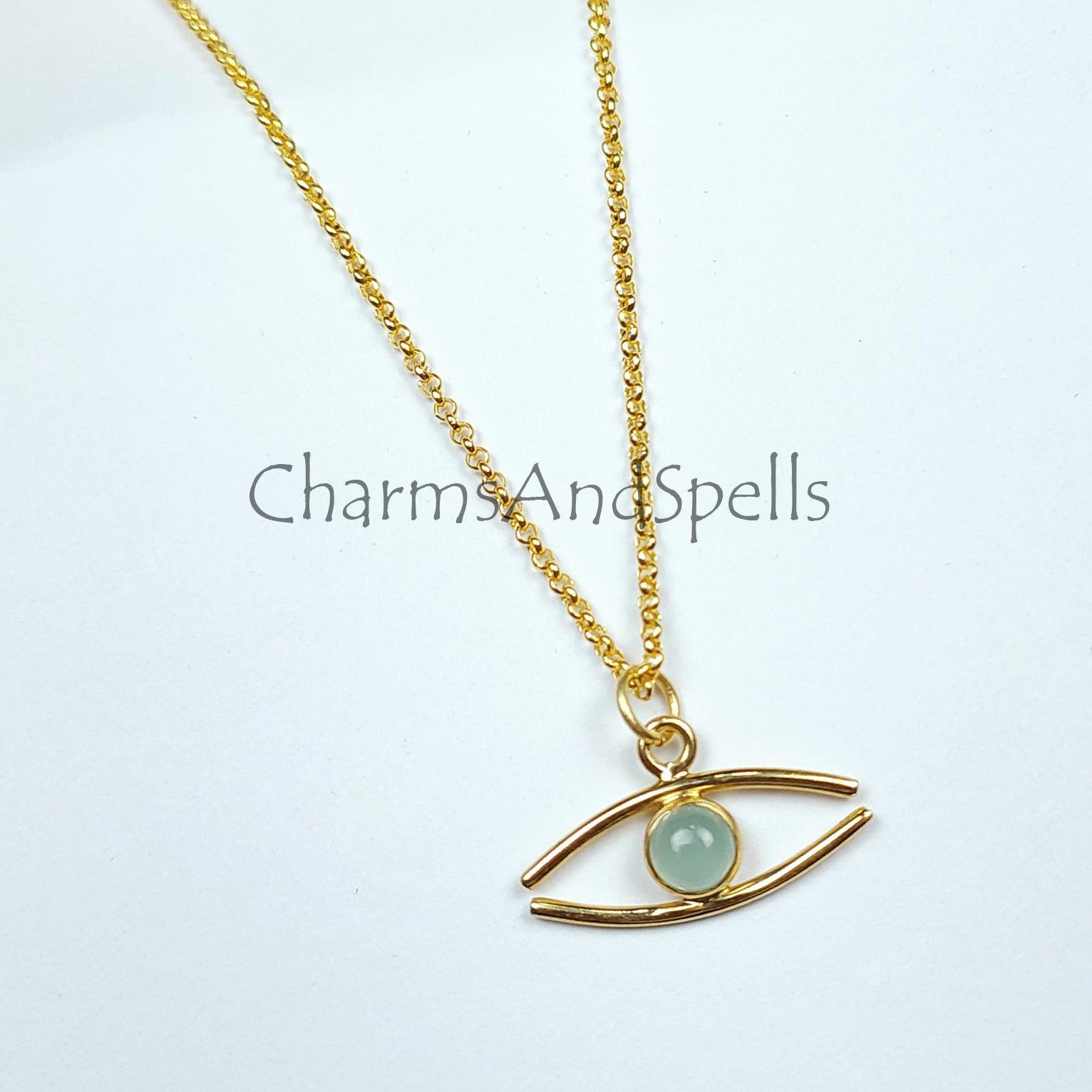 Evil Eye Chalcedony Necklace, Dainty Necklace, Unique Necklace, 14K Gold plated Necklace, Gift for Unisex, Witch Jewelry - Charms And Spells